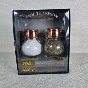 NEW Olde Thompson ORBIT Salt & Pepper Shaker Glass Globes Copper Plated Caps